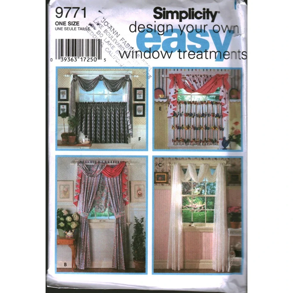 Simplicity 9771 Easy Window Treatments Sewing Pattern Swags Curtains Valances OS